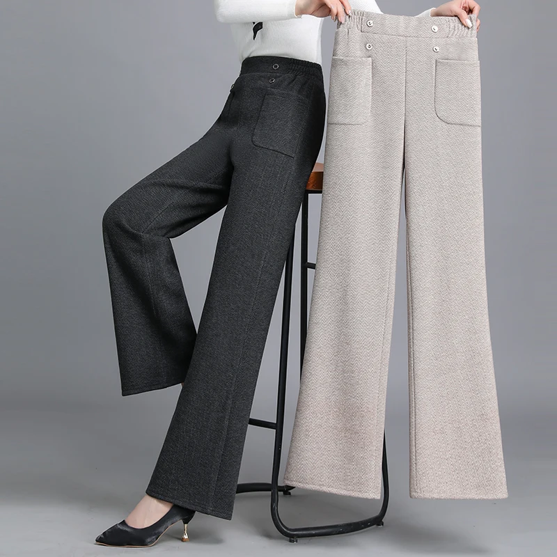 

2025 повседневные брюки с микро-подтяжками, осенние брюки, офисные модные брендовые брюки с эластичной резинкой на талии, большие размеры, женские весенние брюки больших размеров