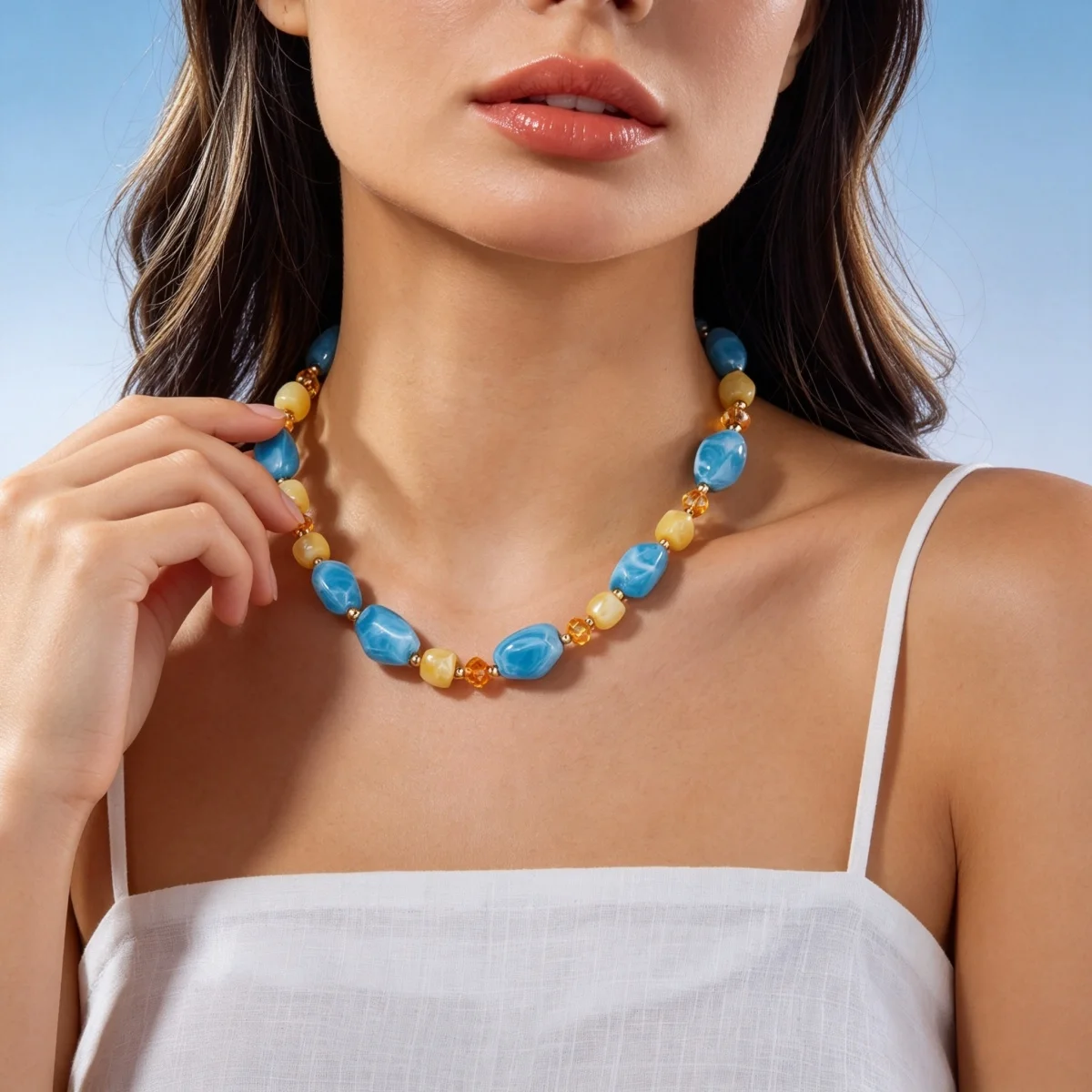 Französische Retro-Halskette mit sanften, farbenfrohen Kristallharzperlen für Damen und Herren, Hippie-Stil, unregelmäßige Perlen, Choker, Reiseschmuck – Detail 11