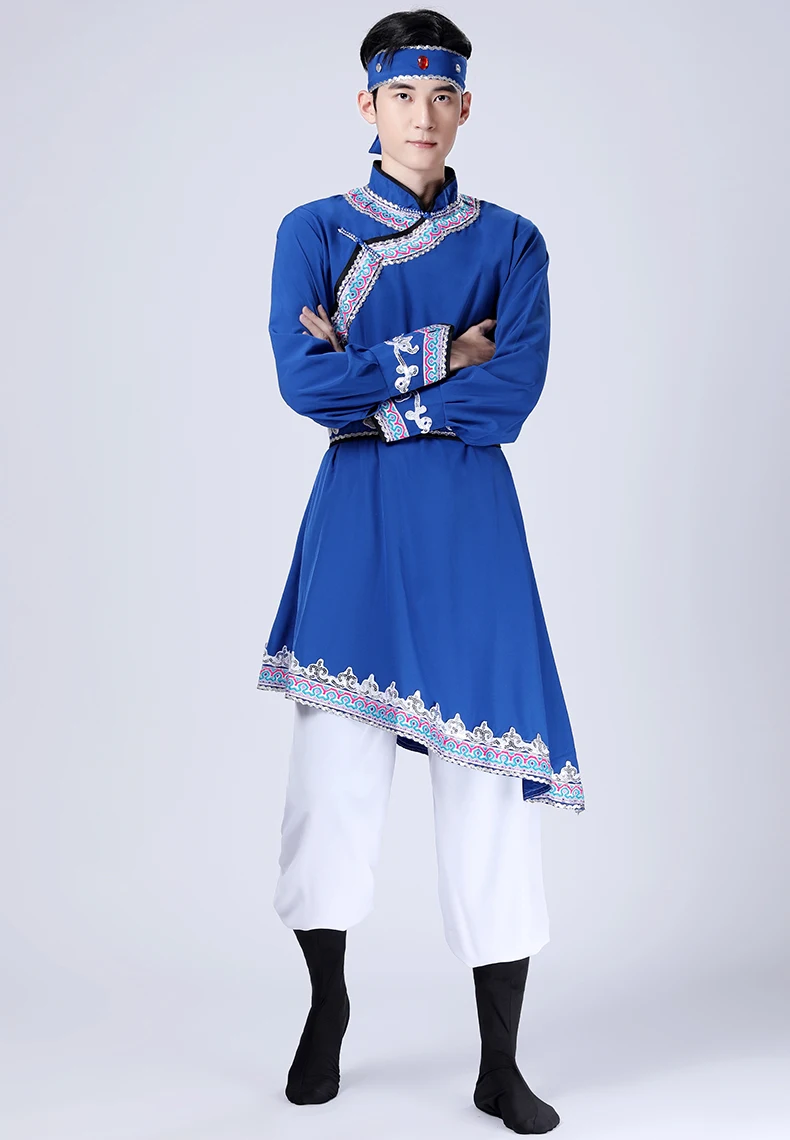 Costume de spectacle de danse mongole pour hommes, vêtements d'entraînement de danse tibétaine de Style chinois, tenue minoritaire
