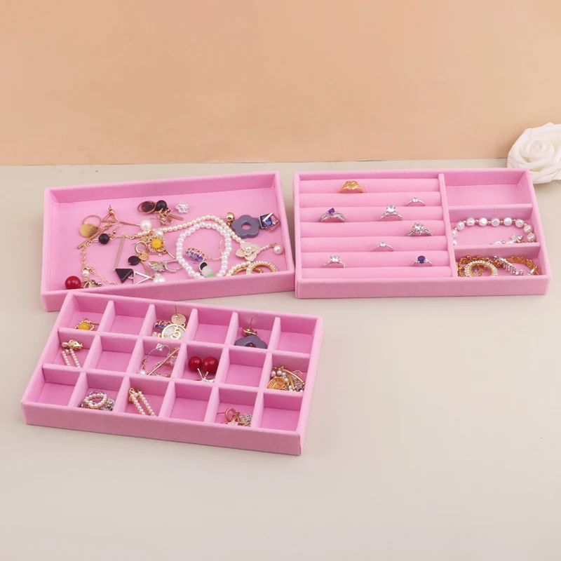 Vassoio per gioielli in velluto Cassetto portaoggetti Piccoli contenitori per gioielli rosa impilabili e confezioni adatti per orecchini ad anello Semplice pratico