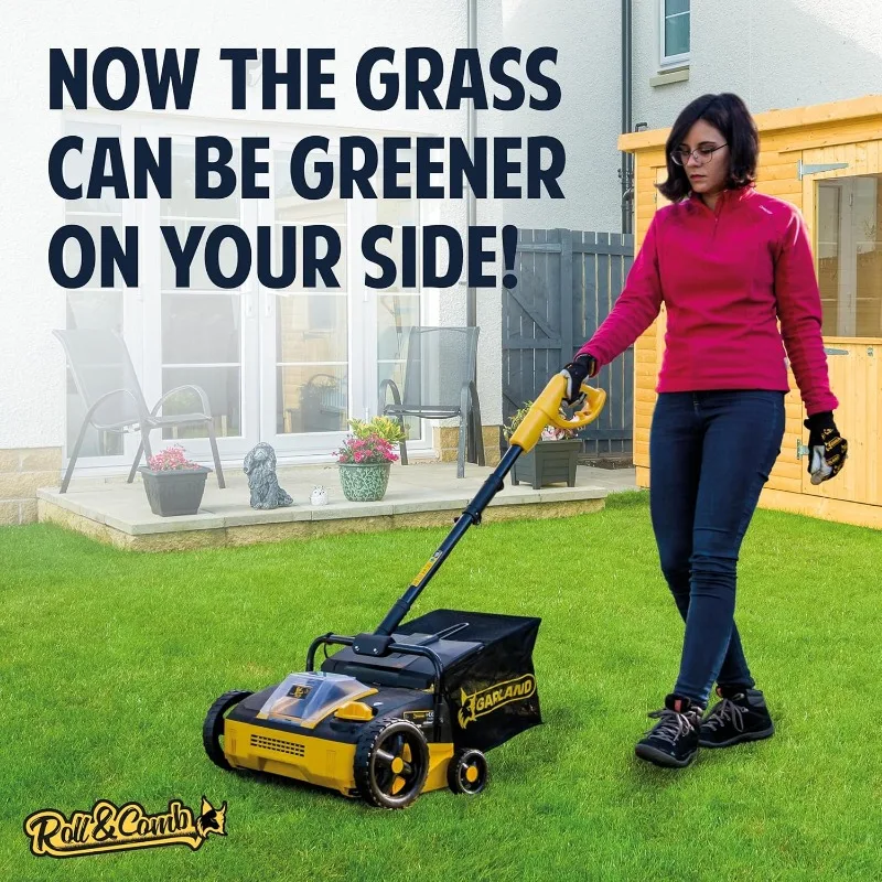 Spazzatrice per erba artificiale, tipo pettine, rastrello elettrico per erba artificiale, raccoglitore di lame da 25 litri, modello 302e, 19,8 LBS.