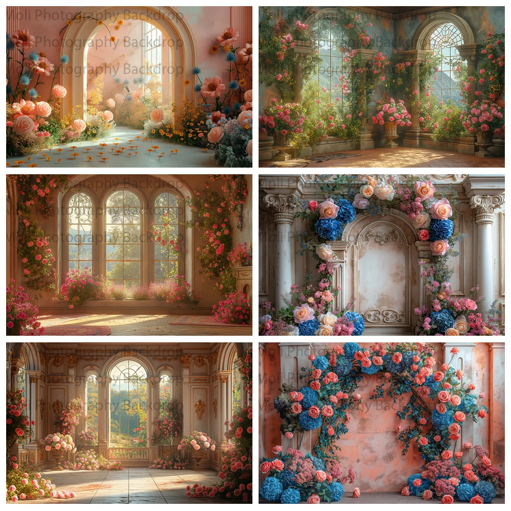 

Photography Background Painterly Floral Window Adult Birthday Wedding Maternity Portrait Decor Backdrop Photo Studio