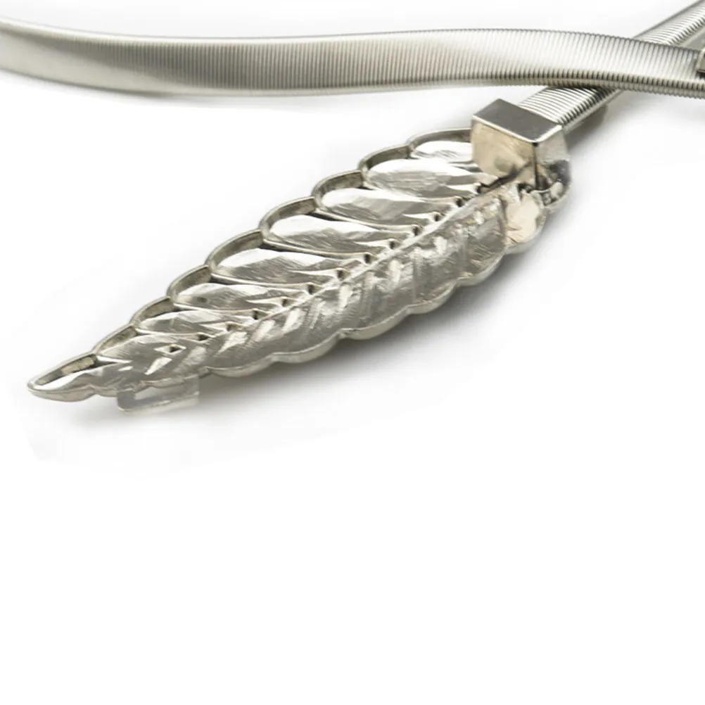 Metal Leaves Waist Belt Adjustable Stretch Elastic Skinny Leaf Shape Decorative Strap Silver for Wedding Dress Loose Blouse Coat view 2