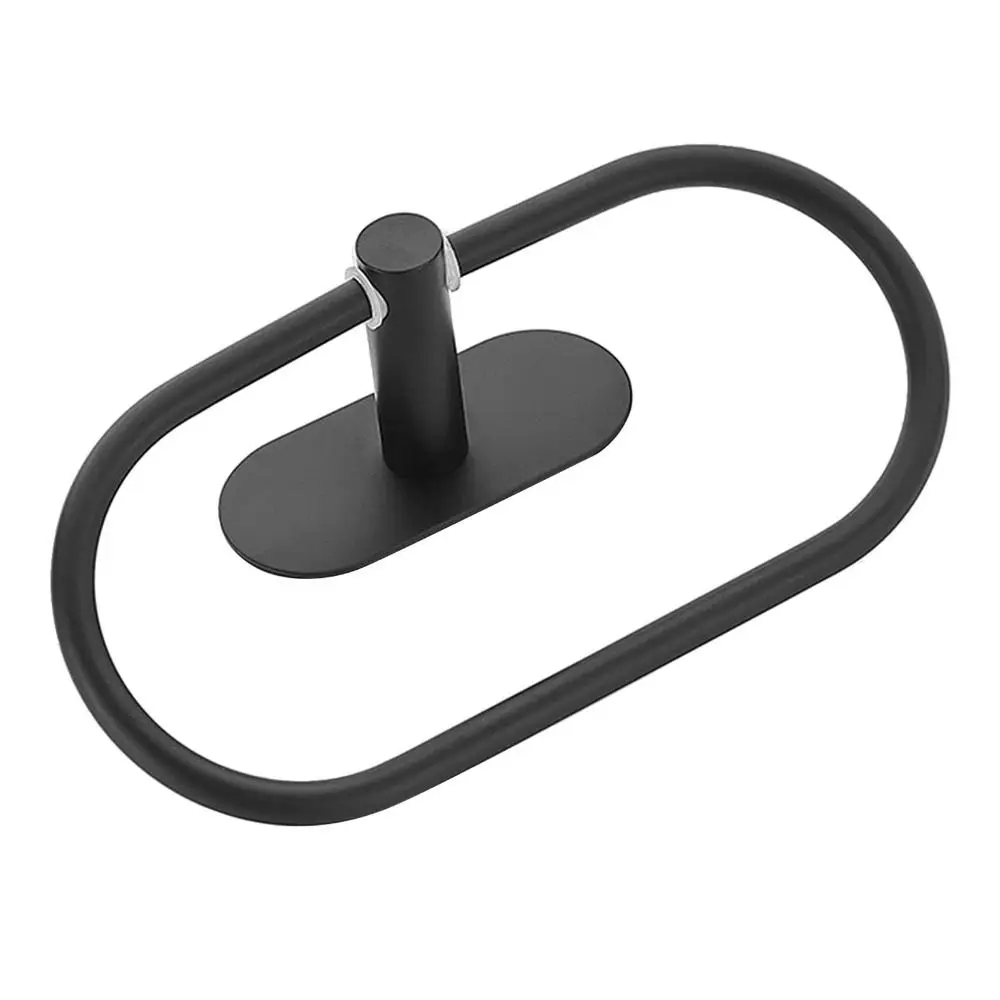 Stainless Steel Towel Ring Silver Black Modern Design Towel Holder Wall Mount Oval Shaped Towel Rack Space Saving