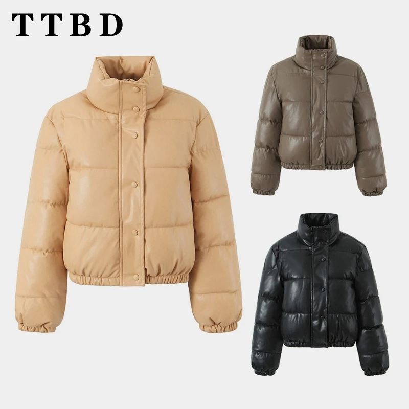 TTBD 2024 New Woman's Autumn/Winter Stand Collar Long Sleeve Jacket Coat Female Vintage Solid Color Button zipper Casual Top