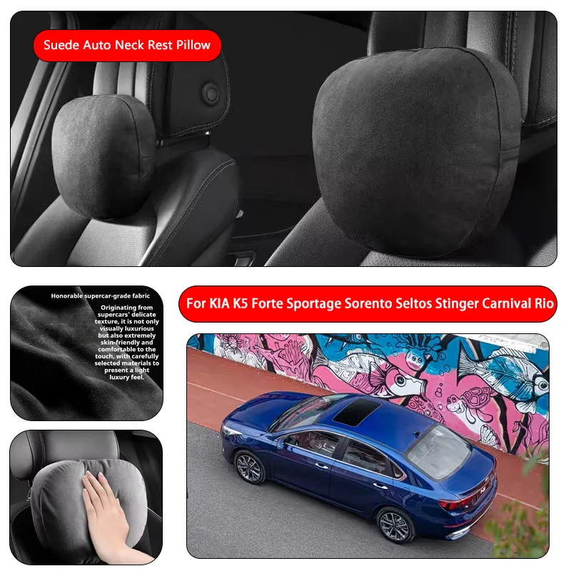 For KIA Premium Faux Suede Neck Pillow car seat pillow car neck pillow Suede Fabric Car Headrest interior