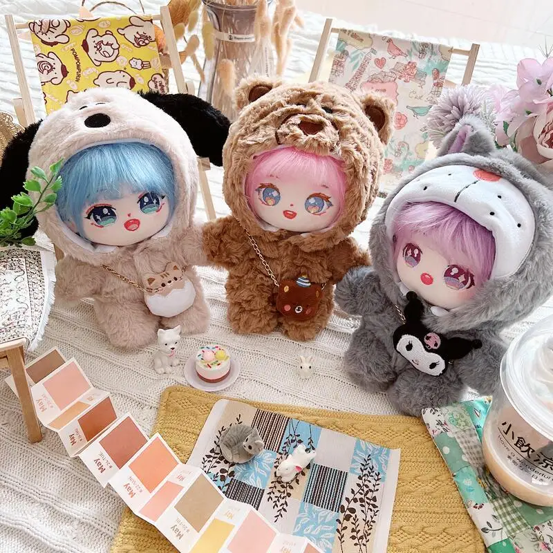 20CM Star Doll Clothes Cute Plush Dolls Clothes Lovely Dog, Bear, Cat Jumpsuits+Bag Doll Accessories EXO idol Dol Fans DIY Toy