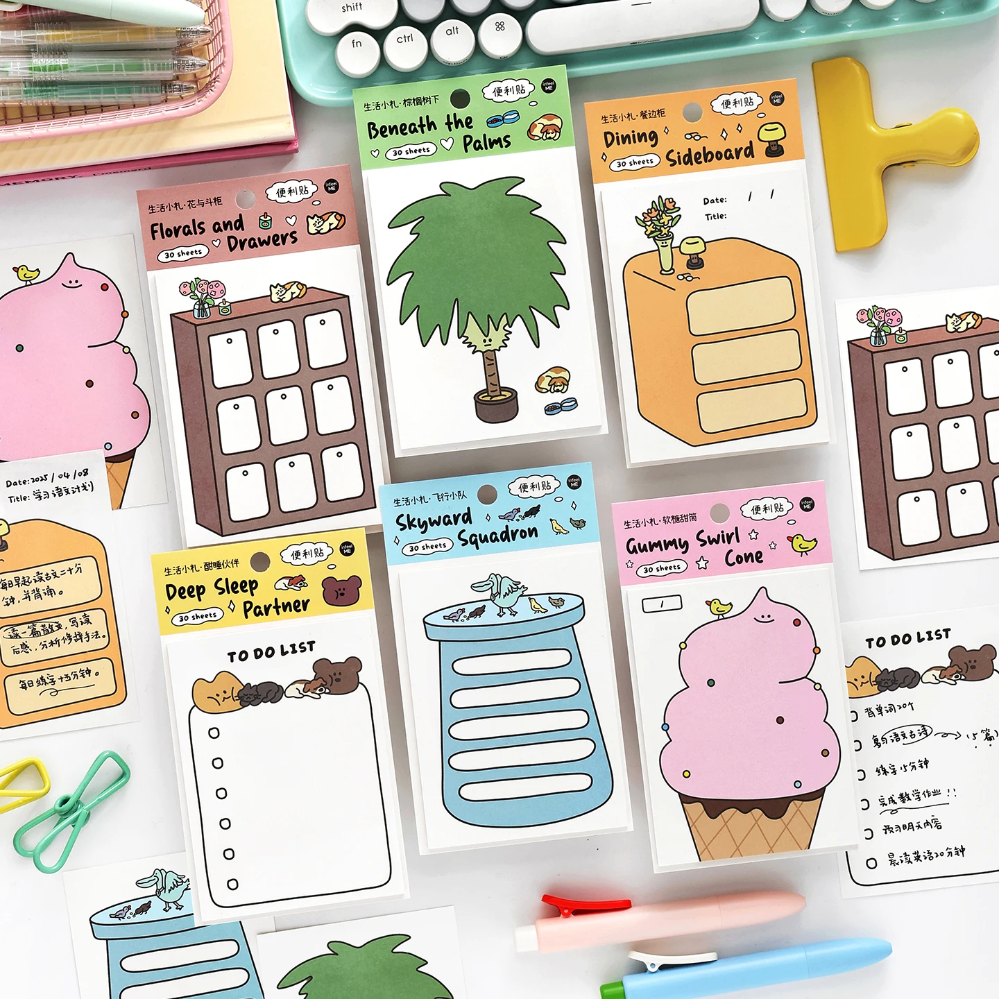 JIAMEI 30pcs Life Notes Series Cute Learning Records Message Note School Office Stationery DIY Scrapbooking Material Craft Paper