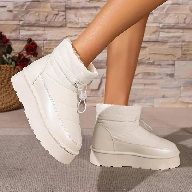 2025 Winter Waterproof Fabric Thick Bottom Snow Boots Women Elastic Band Warm Plush Ankle Boots Woman's Short Moon Booties Shoes
