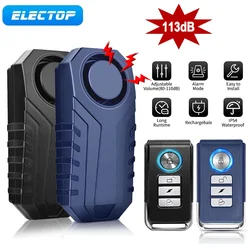 ELECTOP-alarma inalámbrica antirrobo para bicicleta, 113dB, Control remoto, vibración, Sensor de movimiento, Detector de bicicleta