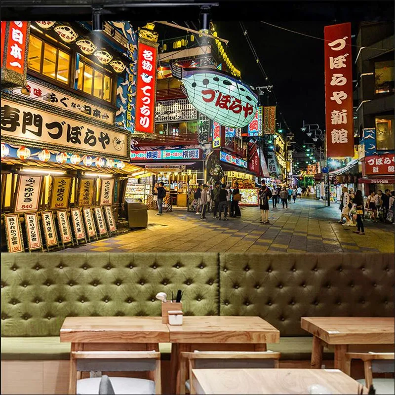 Japan Osaka Street View 3D Photo Wallpapers Japanese Style Cuisine Izakaya Sushi Restaurant Retro Industrial Decor Wall Paper 3D