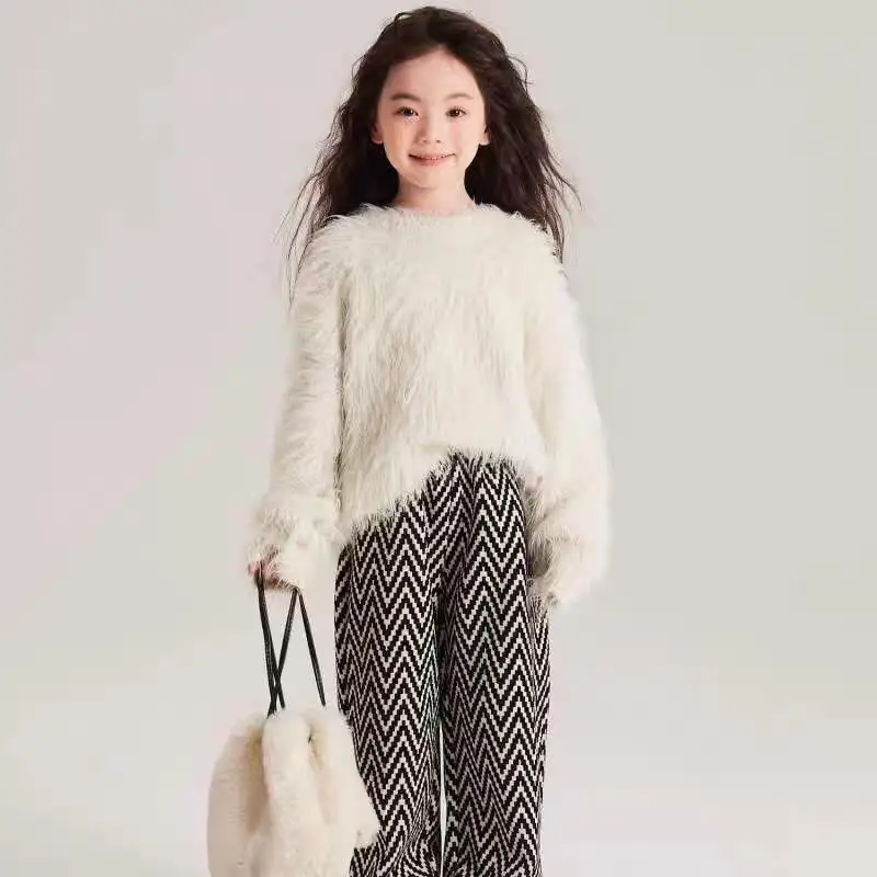 Kawaii Casual Long Pants Fashion Children S Clothing Girls Pants Winter New Style Baby Girl Fashion Wide Leg Pants Fleece Lined