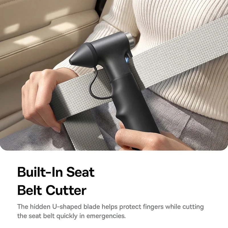 Baseus GoTrip DT2 Car Safety Hammer Tungsten Steel Window Breaker for Laminated Glass Emergency Escape Tool with SeatBelt Cutter view 3