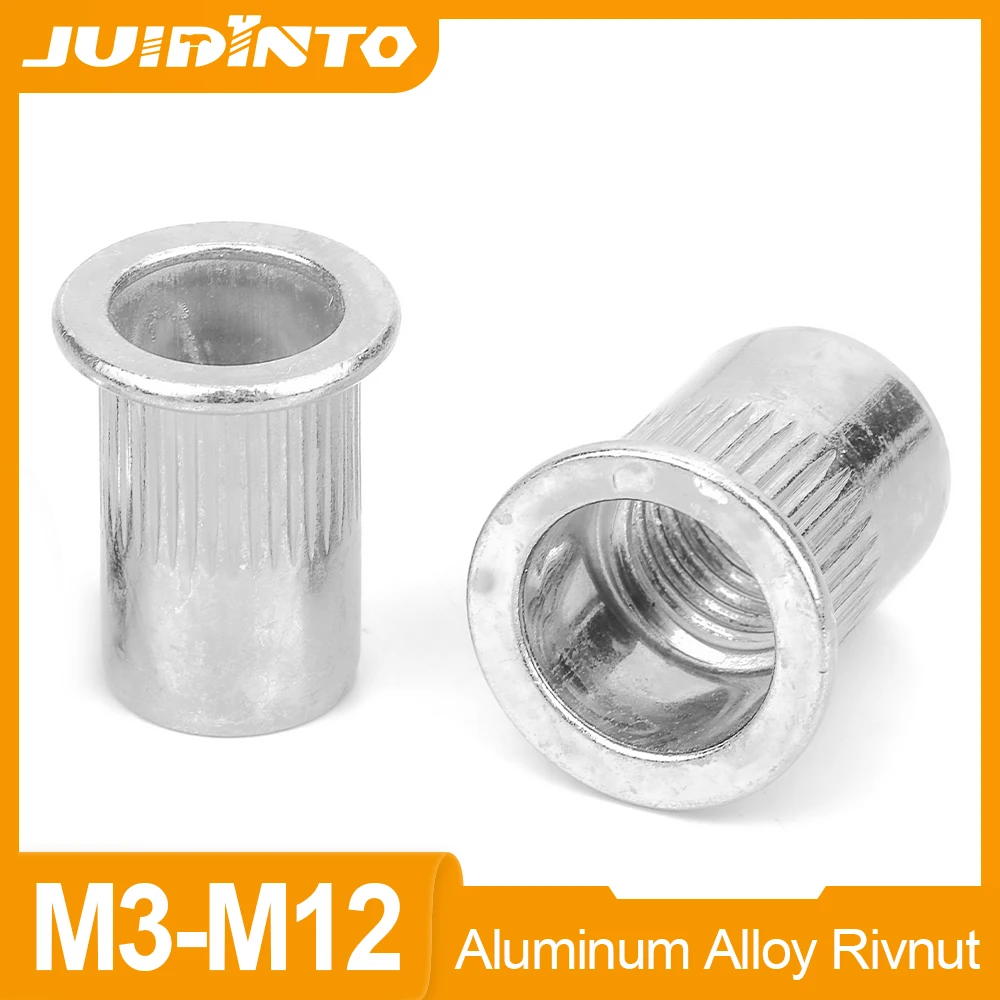 JUIDINTO 10-100pcs Rivet Nut M3 M4 M5 M6 M8 M10 M12 Aluminum Alloy Flat Head Metric Threaded Rivetnut Insert Nutserts