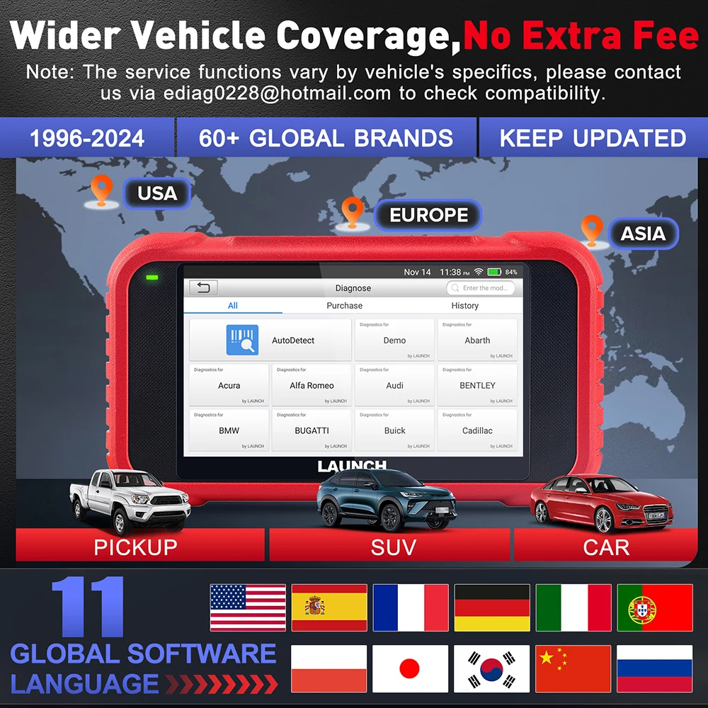 إطلاق-أداة ماسح تشخيص OBD2 كاملة ، ABS ، SRS ، محرك ، OBD2 كامل ، قارئ رموز ديي ، تحديث مجاني مدى الحياة ، X431 ، CRP123E ، V2.0