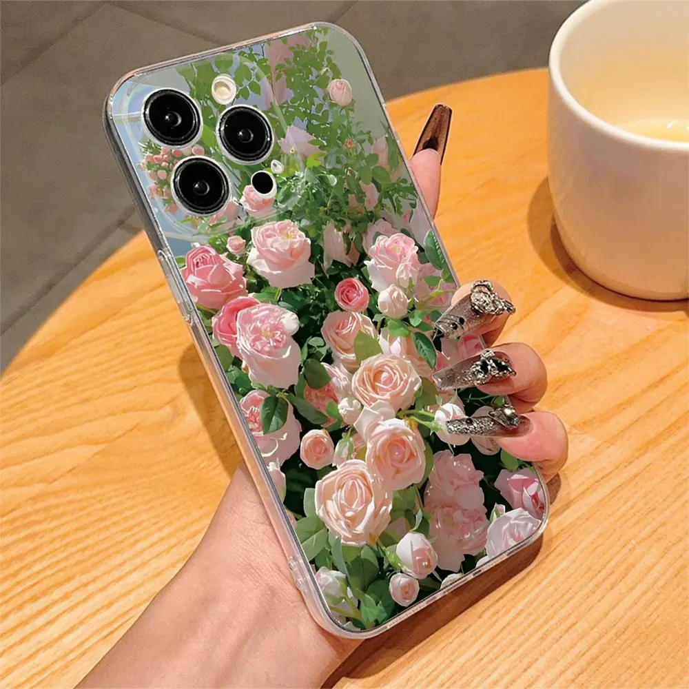 Soft Silicone Phone Case For iPhone 11 12 13 14 15 16 17 Pro Xs Max Mini 8 7 6 6s Plus 16e 17e Air Flower Print Anti-Fall Cover view 5