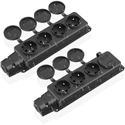 2pcs EU Outdoor Socket Waterproof Industry Power Socket with Rain Cover, 3/4-Way Outlet Power Strip IP54 for Garden Outdoor