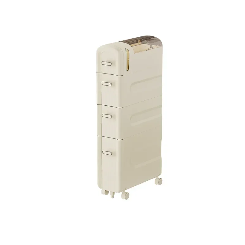 Cream Style Transparent Plastic Storage Shelf Narrow Bathroom Floor Cart Toilet Side Gap Cabinet for Storage