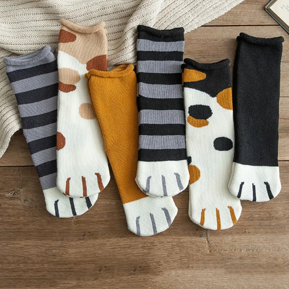 Kawaii Cat Paw Printed Warm Socks Cute Thicken Socks Cashmere Wool Soft Floor Sleeping Socks for Girls Women Winter Feet Warmer