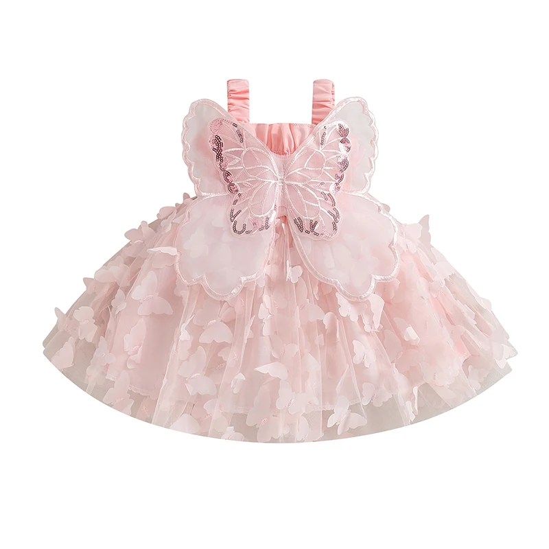 Toddler Baby Girl Butterfly Wings Fairy Dress Cute Princess Tutu Dress Girls Sleeveless A-Line Layered Tulle Dress