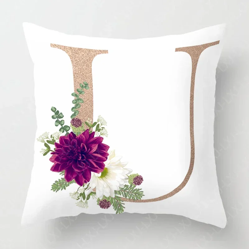 Dahlia Rose Gold 26 Letter Cushion Cover Letter Art Decorative Pillow Cover Square Short Plush Pillow Cover Home Decoration