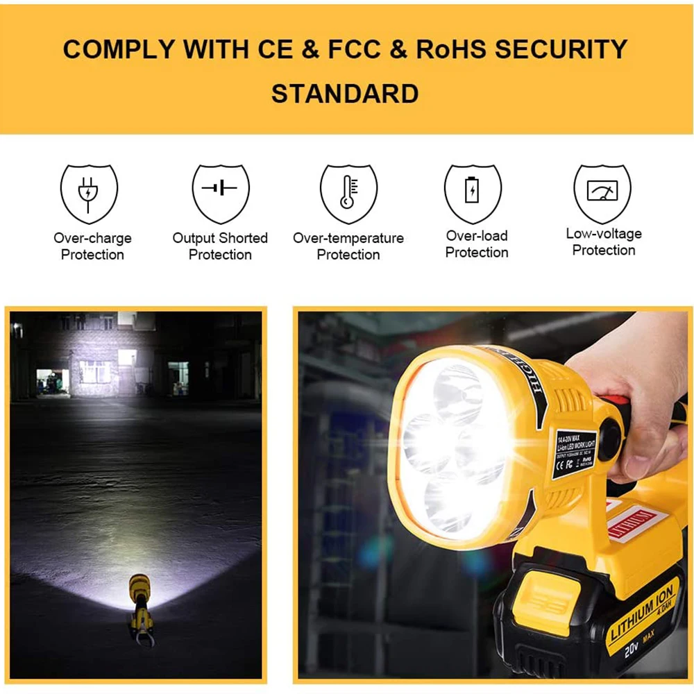 For dewalt (NO Battery,NO Charger)Pistol/Portable 12W 18V LED Lamp Flashlight Lithium Battery USB Outdoor Emergency Lighting