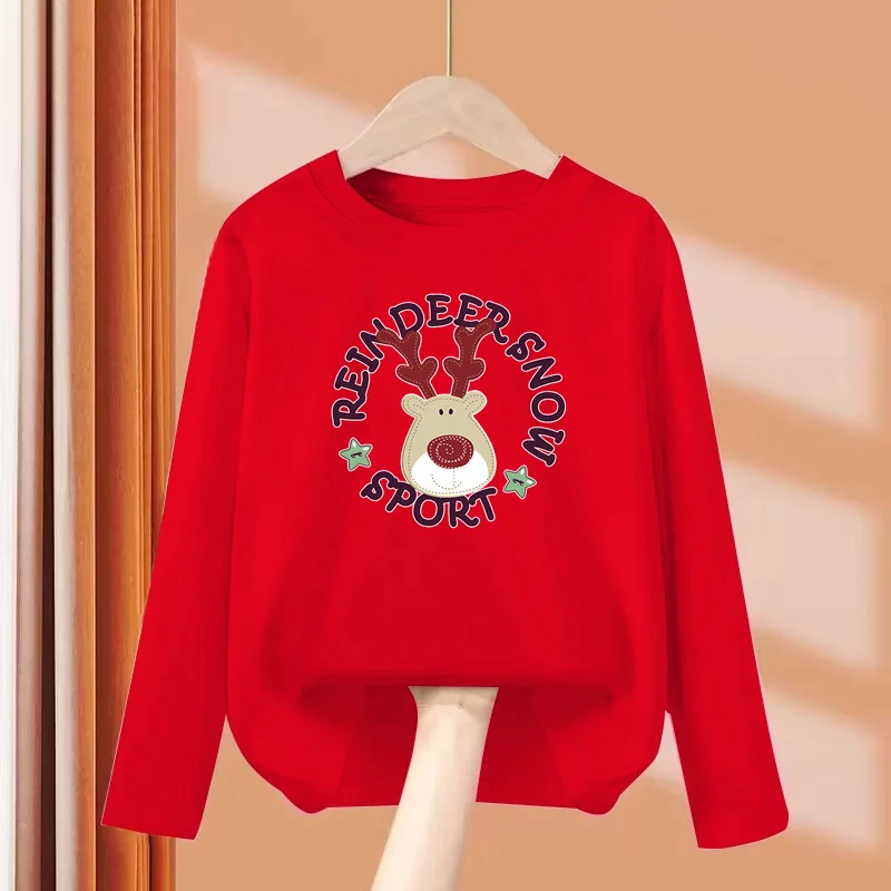 Kinder Party Langarm T-shirt Weihnachten Hirsch Nettes Hemd für Mädchen und Jungen Frühling Herbst Tops 3-14T