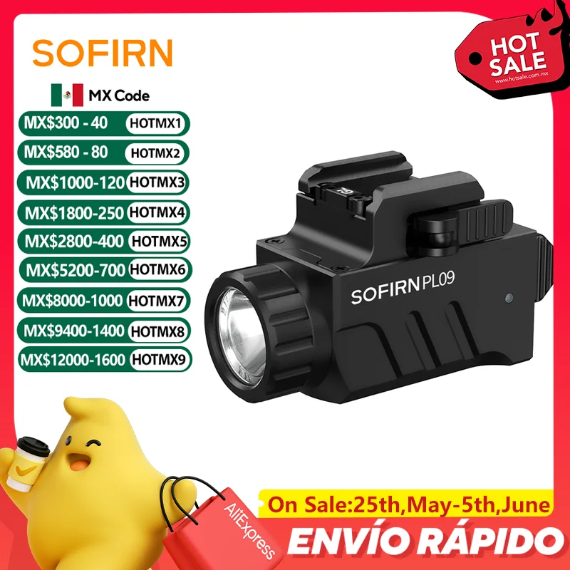 

SOFIRN PL09 Flashlight 1600lm Rechargeable Light Quick Release Tactical Light with Double Switch for Picatinny Rail