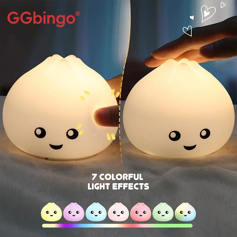 GGbingo Sleeping Bedside Light Rechargeable Steamed Bun Night Light Silicone Cute LED Lamp Light Bedroom Ambient Lighting