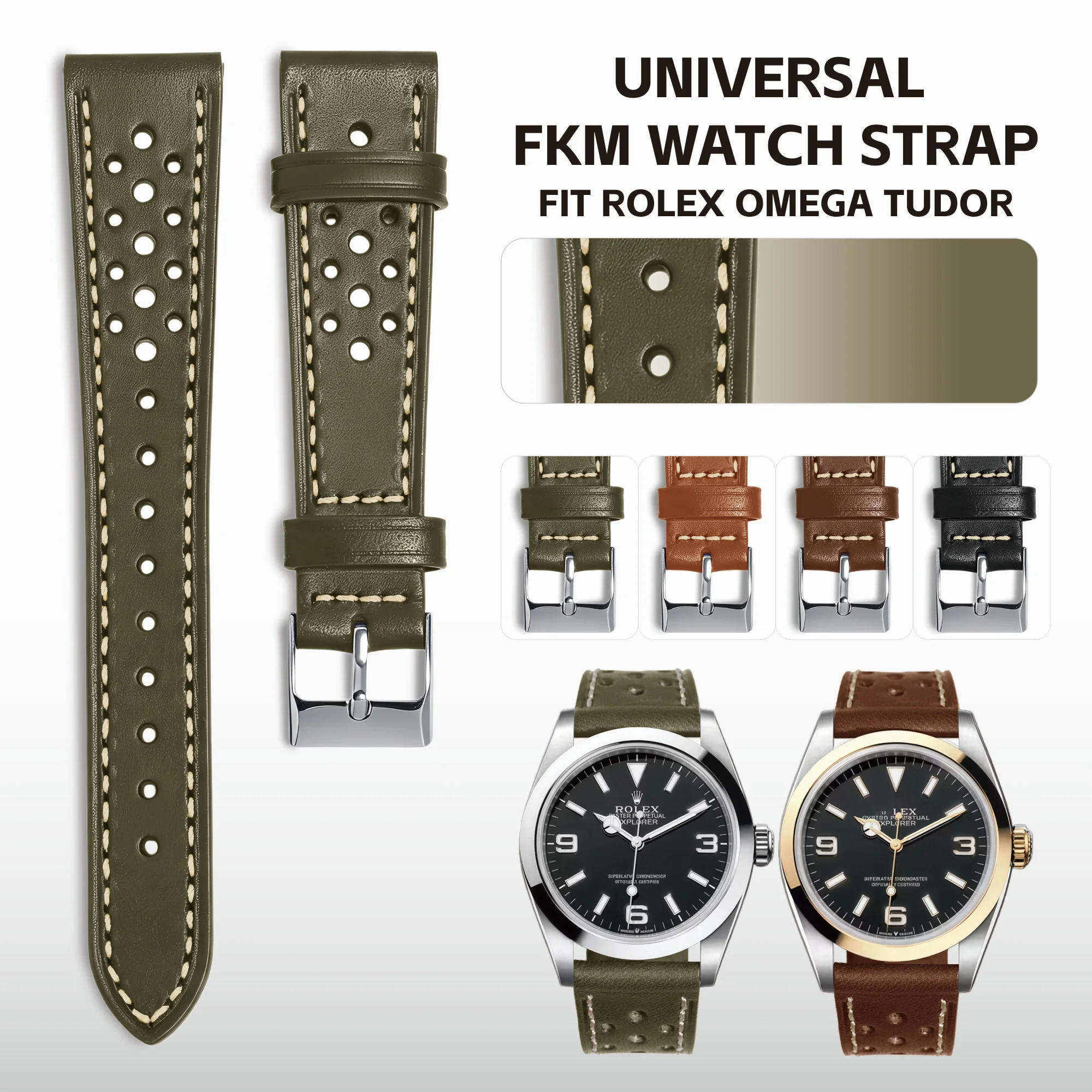 18mm 20mm 22mm Rally Oil Wax Leather Watch Strap Summer Sweat-resistant And Breathable Watch Band Fit For Oris Rolex