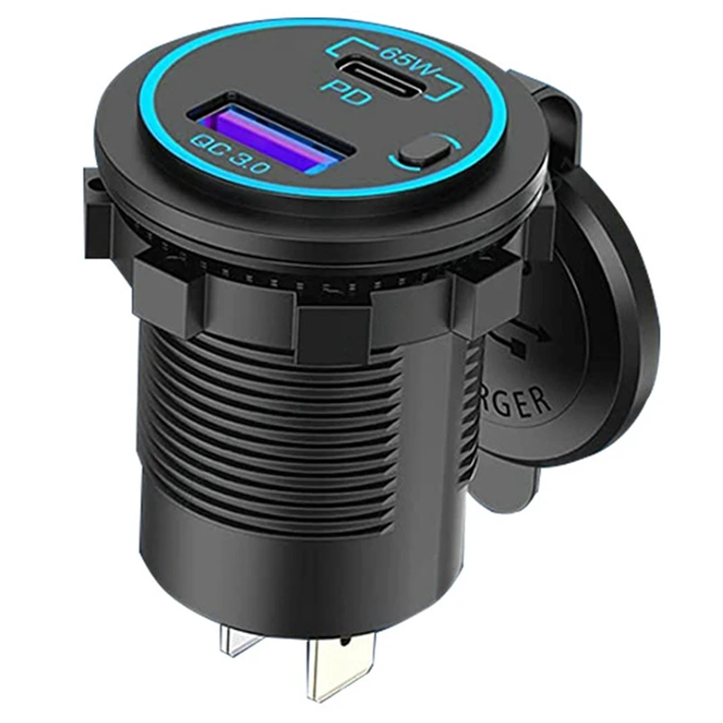 USB Outlet For Laptop USB C Car Charger Socket PD 12V Multi Port Outlet Waterproof Adapter For Car Boat Truck