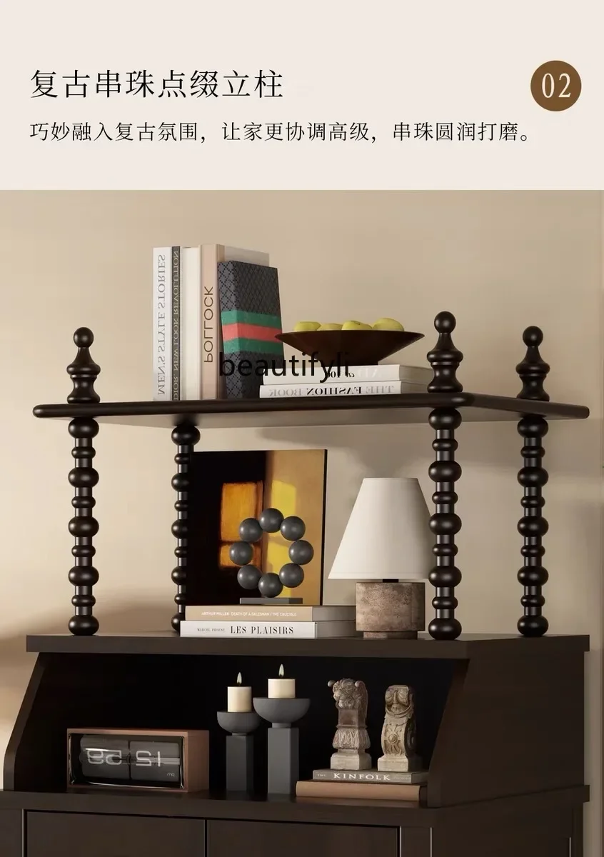 cc182French retro solid wood dining side cabinet American living room wall locker household storage cabinet R