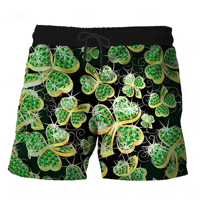 

New St. Patrick's Day 3D Print Lucky Clover Short Pants For Men Clothes Funny Party Beach Shorts Casual Male Trunks Dropshipping