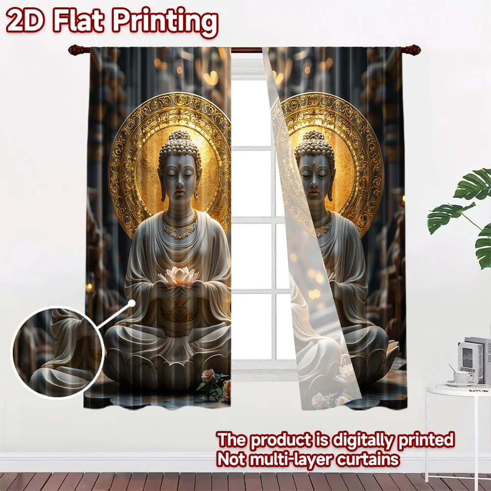 2D flat 2pcs Curtain French Romantic Style Twin Buddha Lotus Statues Durable polyester fiber Birthday Party for Drapes for