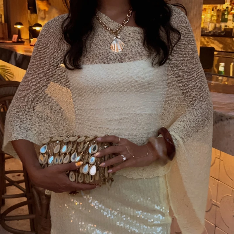 Châle de Protection solaire d'été, style Boho, Cover-up pour vacances à la plage, haut court tricoté irrégulier, T-shirt smocké Vintage esthétique Y2k