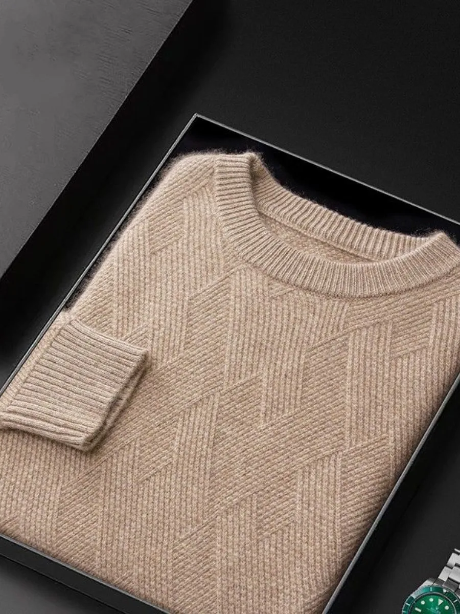 

Thiened Camere Men's round Ne Sweater Autumn Winter New Sle Casual Busin Knitted irt Pure Color Leisure Faion