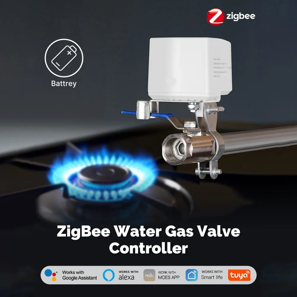 Para zigbee controlador de válvula de gás de água de bateria inteligente compatível com alexa google casa controlador de desligamento de gás de válvula de água