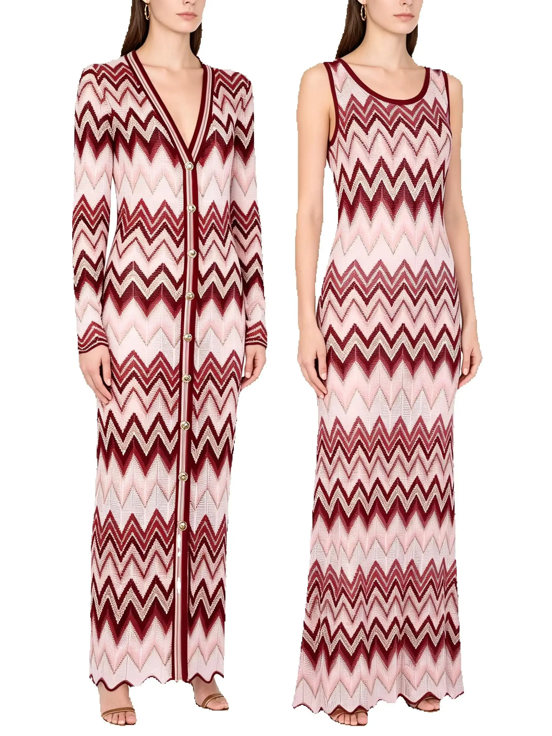 25278 High-quality Spring And Autumn New Elastic Knitted Long Sleeved Cardigan Long Coat+sleeveless Dress Women's Set