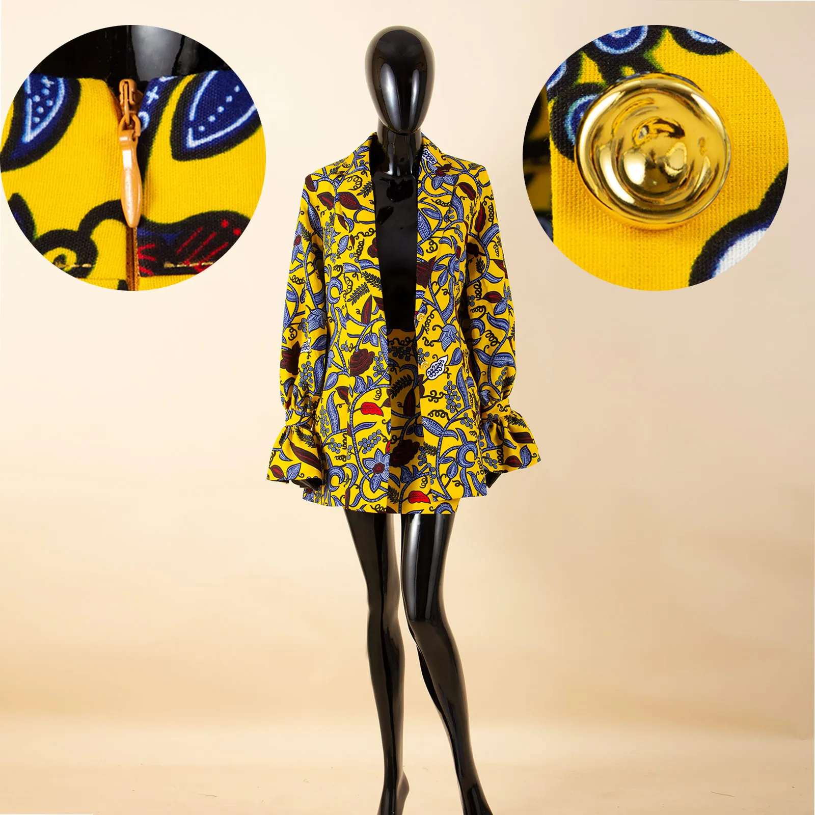 African Women's Ankara Printed Full Sleeve Coat and Above Knee Skirt Patchwork Two-piece Suit Dashiki Casual Set 2526033