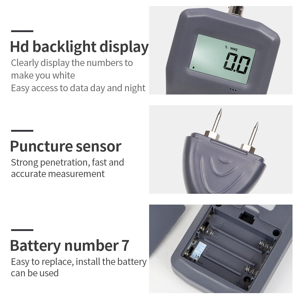 Digital Moisture Meter Highly Sensitive Humidity Tester Concrete, Wood, Paper, Bamboo, Carton and Textile Hygrometer Detector