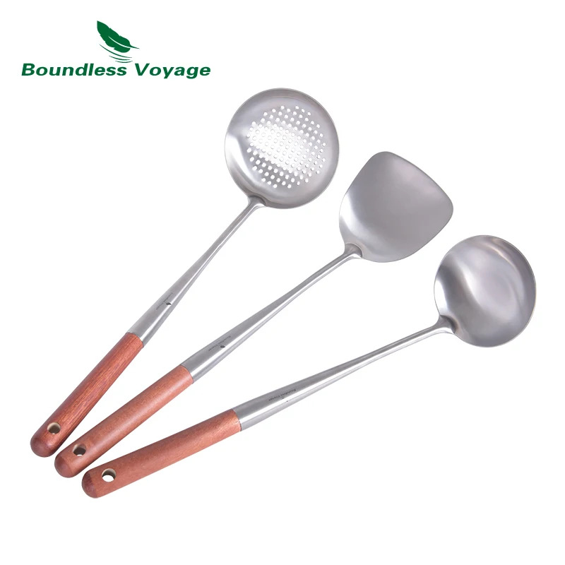 Boundless Voyage Titanium Wok Spatula Food Turner Soup Ladle Skimmer Spoon Strainer Lightweight Cooking Home Kitchen Utensils