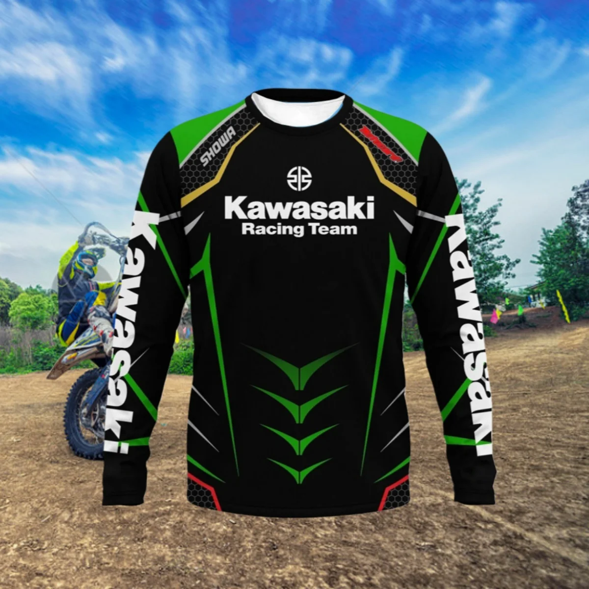 

Футболка Kawasaki с длинными рукавами и 3D-принтом для езды по бездорожью, подходит для занятий спортом на велосипеде, дышащий быстросохнущий топ