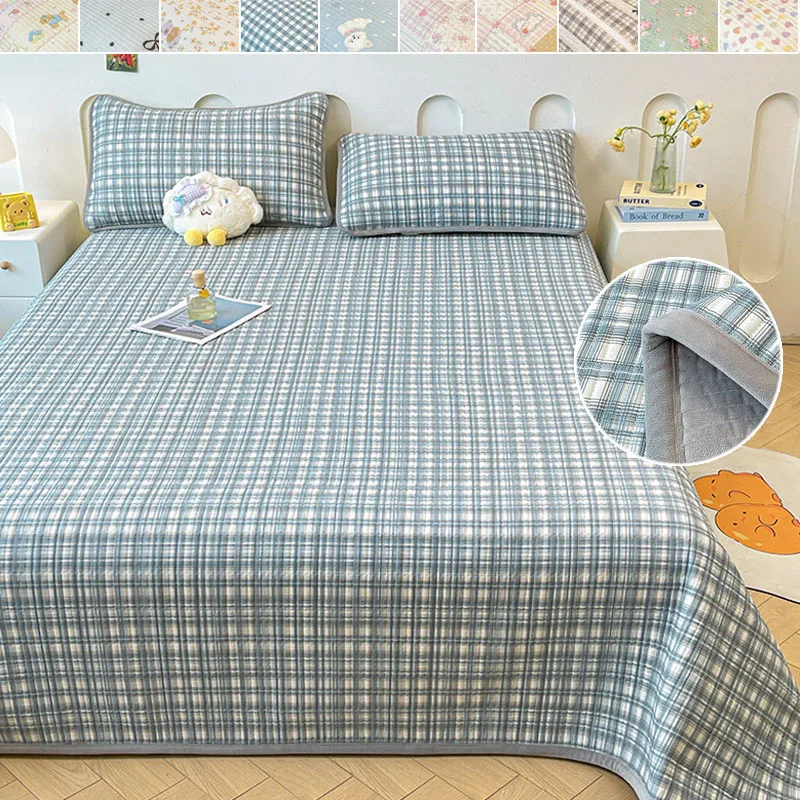 

All Season Cotton Mattress Pad Double-sided Soft Breathable Bed Cover Plush Topper for Home Comfort Double King Queen Bedding