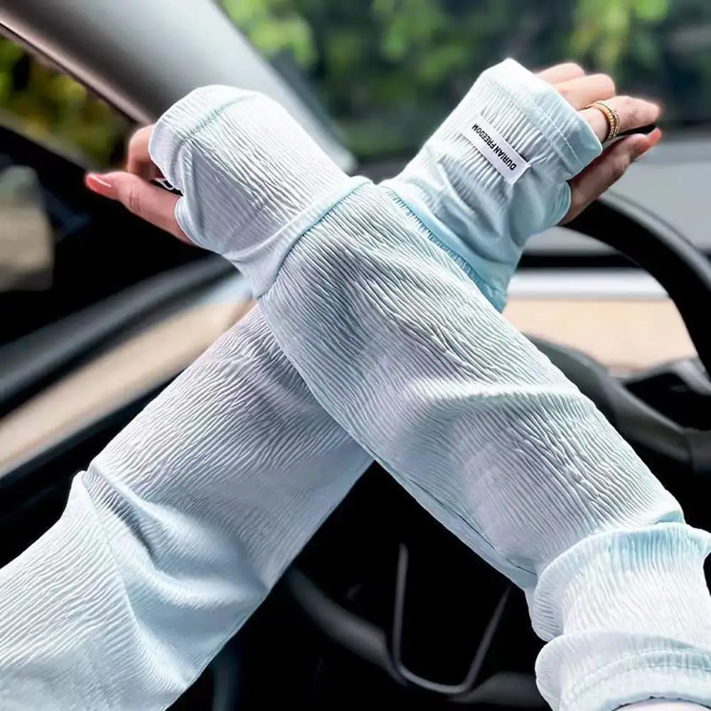 Uv Protection Sleeves Summer Loose Ice Silk Fingerless Gloves Breathable Sunscreen Hand Sleeve Women Outdoor Riding Arm Cover