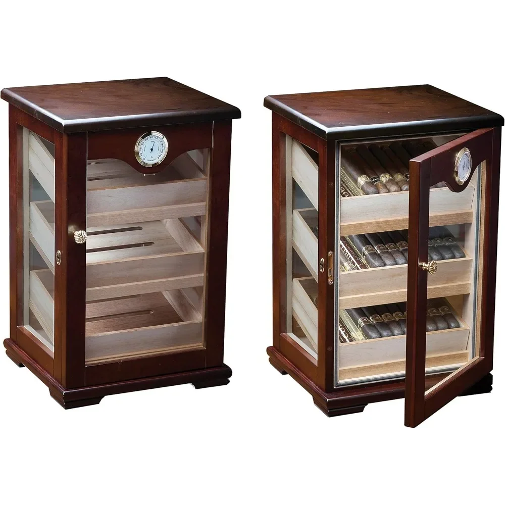 

Countertop Display Cigar Humidor with 4 Glass Sides & Angled Trays - Up to 125 Cigar Capacity - Finish