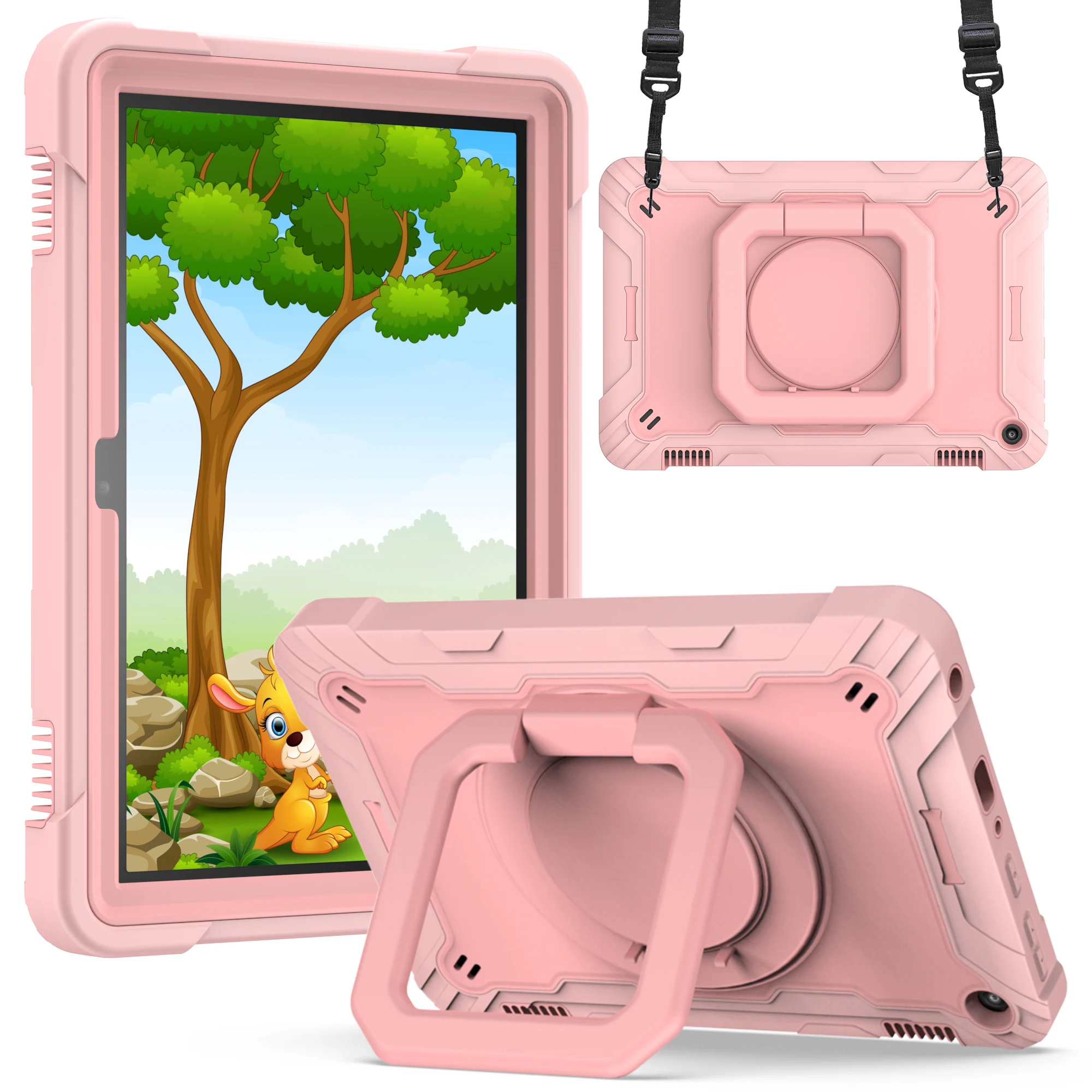 360 Rotating Case for Amazon Fire HD8 Plus 2020 10th Generation Handle Grip Stand Cover Shockproof Shoulder Strap Kids Funda # R