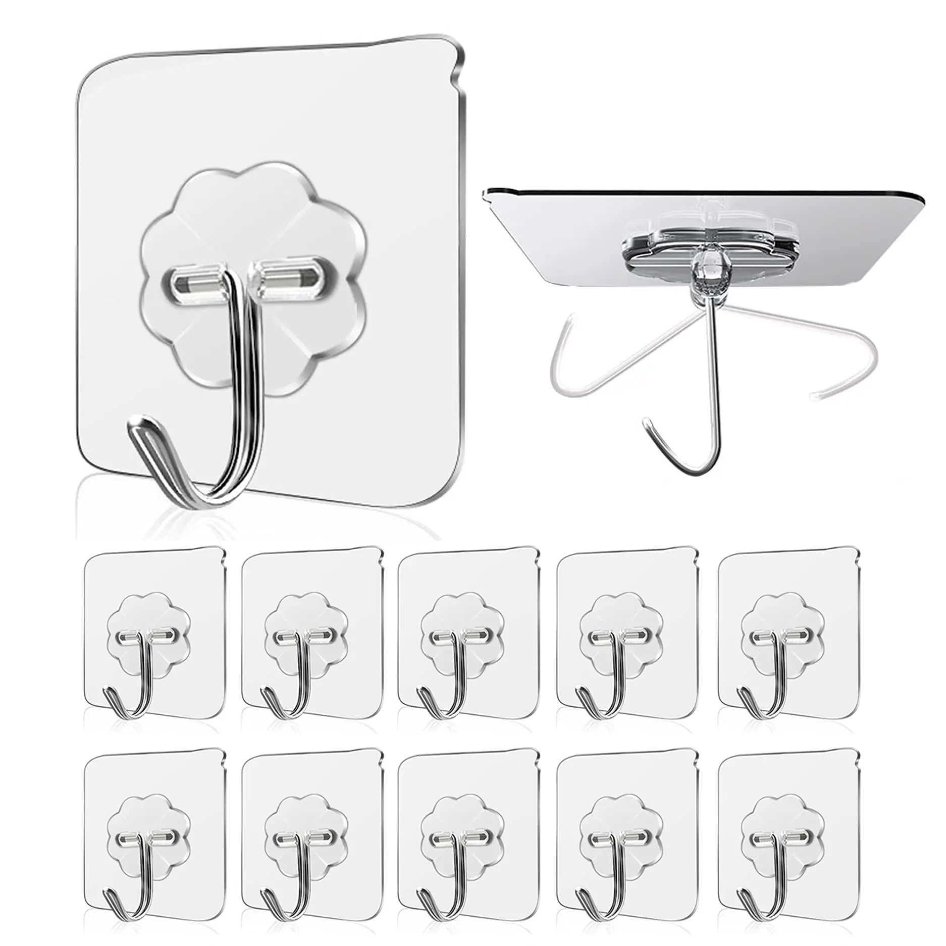 

Wall Hooks 33 lbs(Max) Transparent Seamless Hooks , Bathroom Kitchen Adhesive Hooks,Coat Hooks, Utility Towel Bath Ceiling Hook