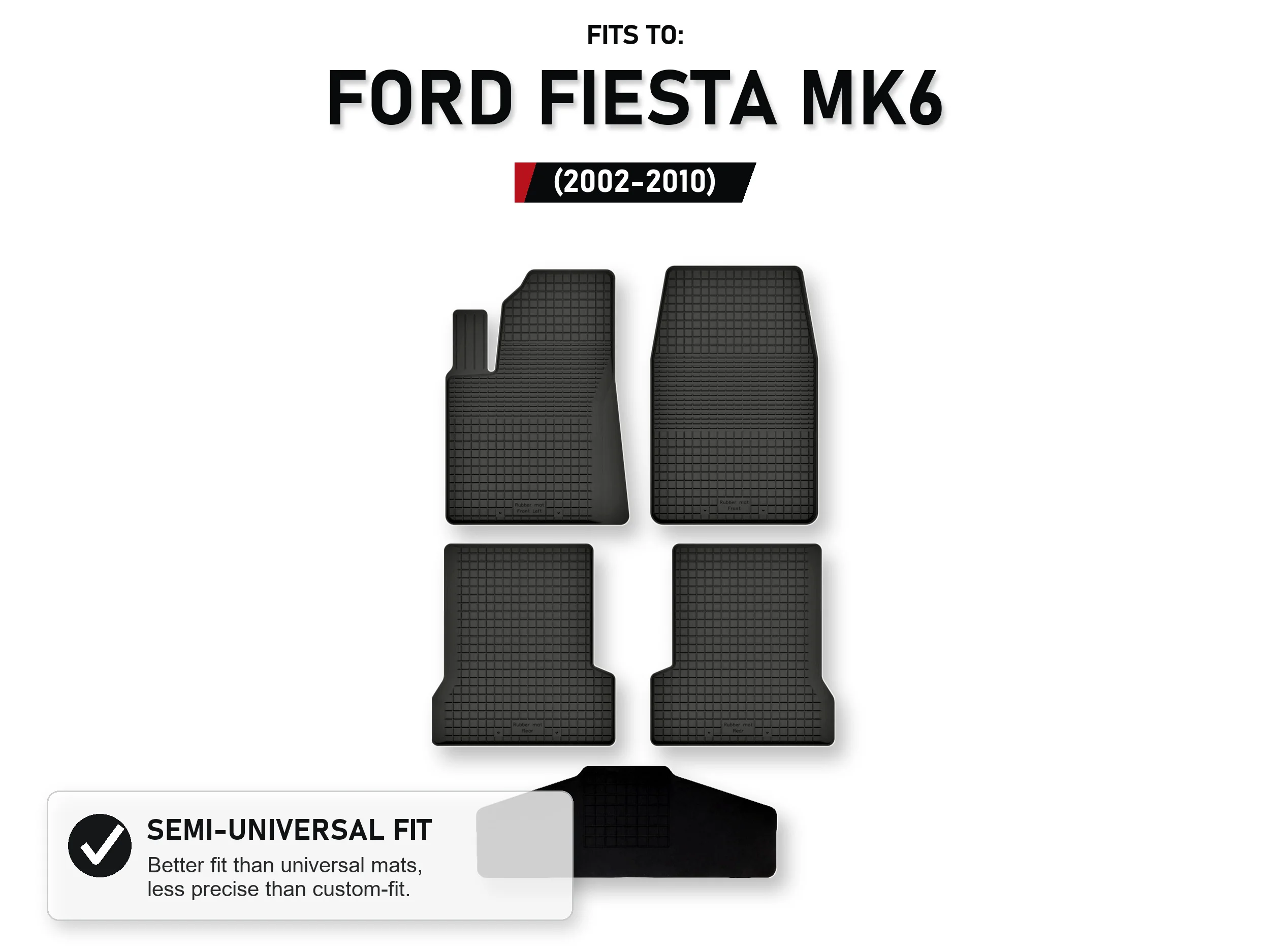 Rubberen mattenbak met tunnel voor: Ford Fiesta Mk6 2002-2010 5 stuks
