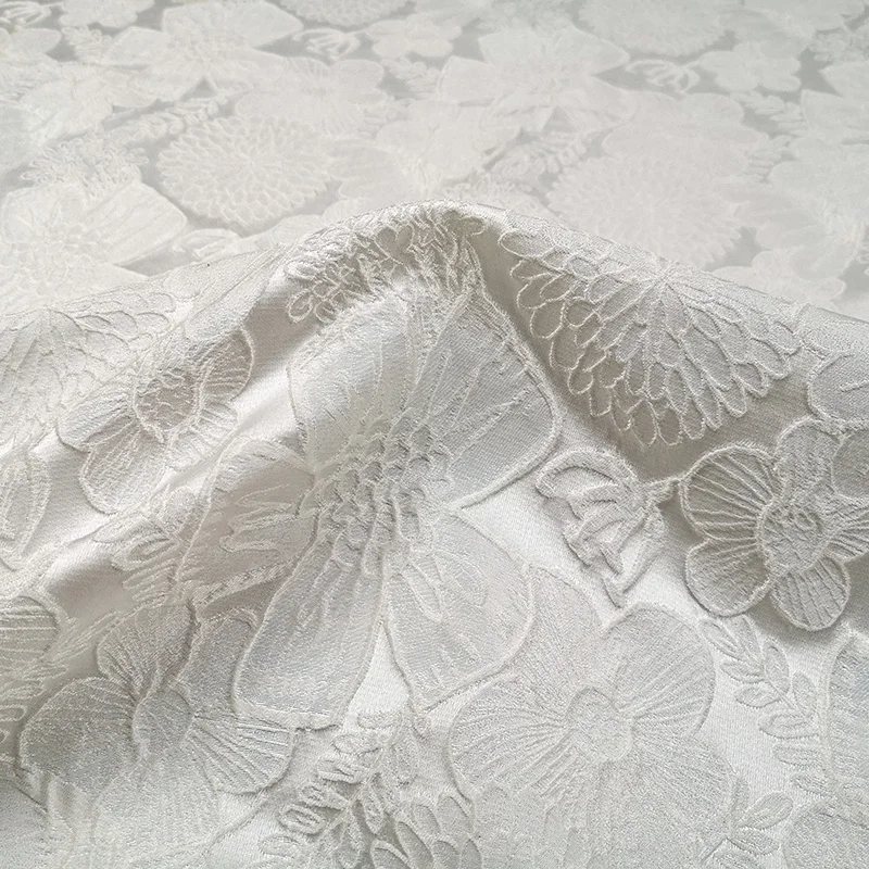 European Dark Pattern Jacquard Brocade Fabric Spring Autumn Pure White for Dress Wind Clothes Clothing Material Sewing Per Meter