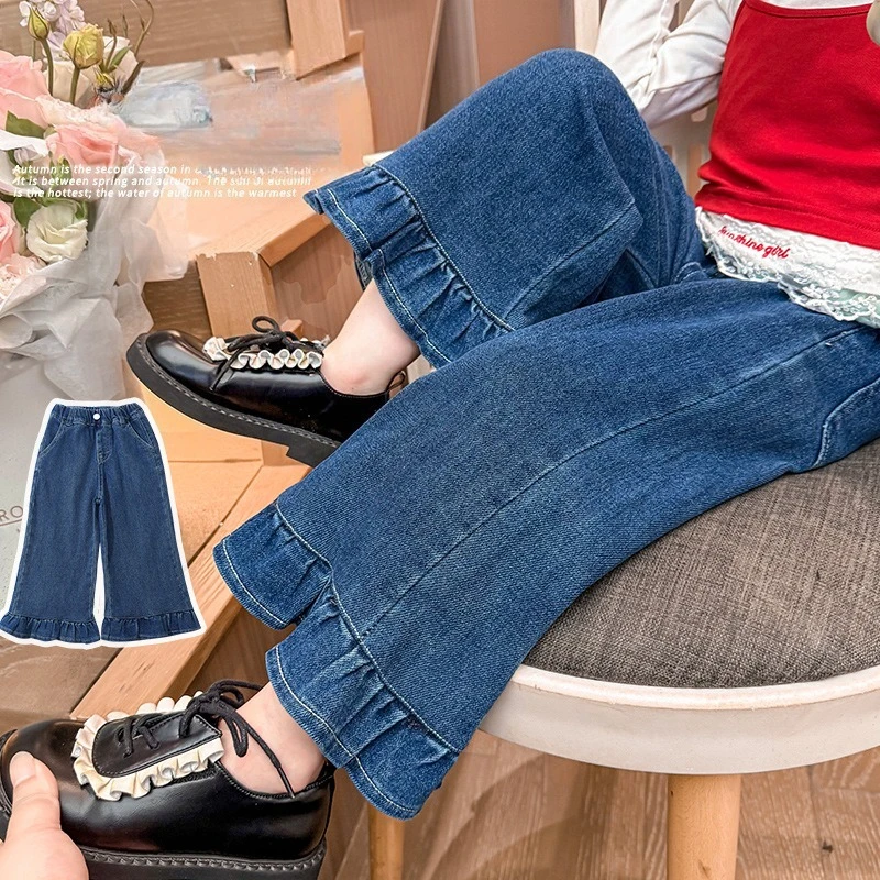 

Новые модные широкие брюки для девочек 2026 года, весенние повседневные брюки-кюлоты с оборками для подростков, JY01091